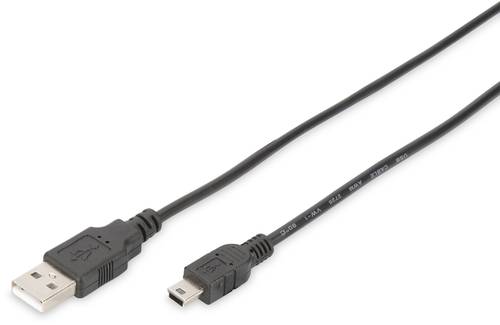 Digitus USB-Kabel USB 2.0 USB-A Stecker, USB-Mini-B Stecker 1.00m Schwarz Rund, doppelt geschirmt DB von Digitus