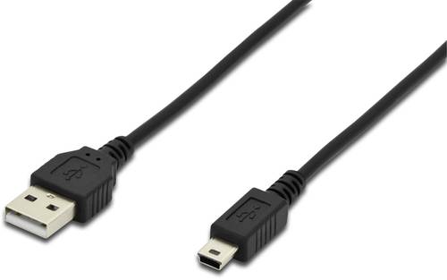 Digitus USB-Kabel USB 2.0 USB-A Stecker, USB-Mini-B Stecker 1.80m Schwarz Rund, doppelt geschirmt AK von Digitus