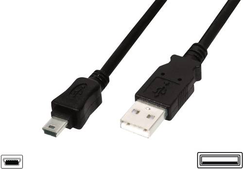 Digitus USB-Kabel USB 2.0 USB-A Stecker, USB-Mini-B Stecker 3.00m Schwarz Rund, doppelt geschirmt AK von Digitus