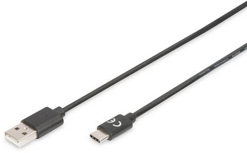 Digitus USB-Kabel USB 2.0 USB-C® Stecker, USB-A Stecker 1.80m Schwarz Geschirmt AK-300154-018-S von Digitus