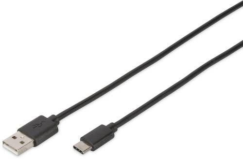 Digitus USB-Kabel USB 2.0 USB-C® Stecker, USB-A Stecker 1.80m Schwarz Rund, beidseitig verwendbarer von Digitus