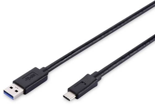 Digitus USB-Kabel USB 2.0 USB-C® Stecker, USB-A Stecker 1.80m Schwarz Rund, beidseitig verwendbarer von Digitus