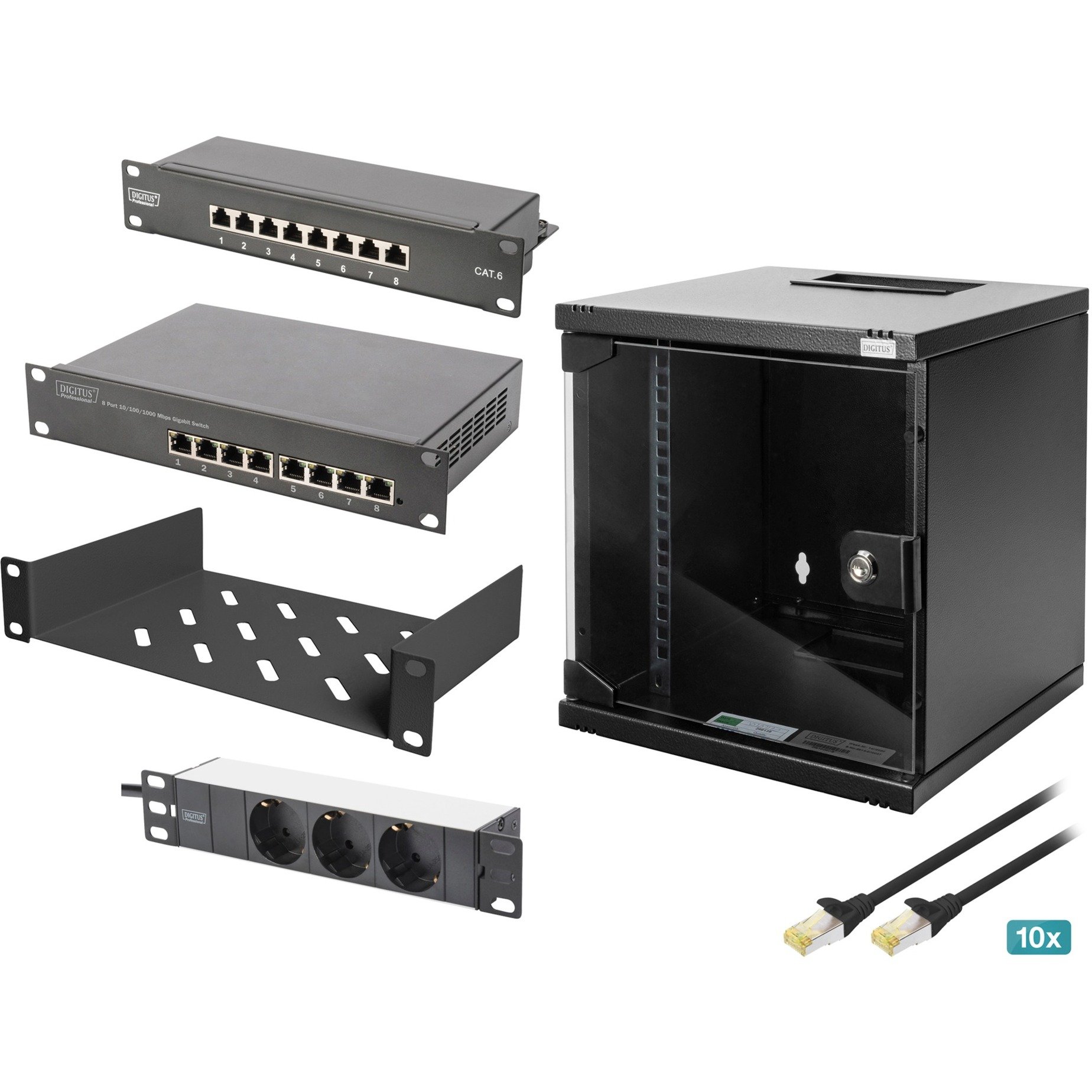 Netzwerk-Set 254 mm (10") - 6HE, 312 x 300 mm (B x T), IT-Schrank von Digitus
