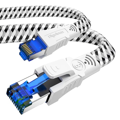 Digoloan Lan Kabel 15 Meter Cat 8 Ethernet 40Gbps Internet Kabel 2000MHz Hochgeschwindigkeit abgeschirmtes Netzwerkkabel RJ45 Gigabit Vergoldetes Flach Patch Kabel von Digoloan