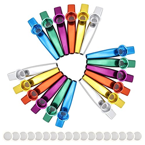 Diheohg 18 StüCk Metall Kazoo Musik Instrumente FlöTen Begleiter mit Kazoo Membranen für Gitarre, Ukulele, Violine, Klavier Klaviatur von Diheohg