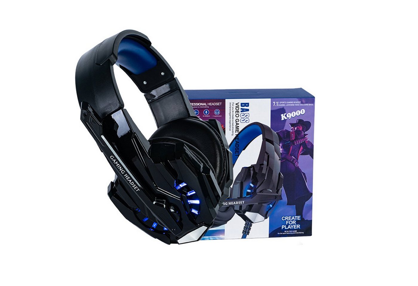 Diida Kabelgebundene Kopfhörer,Headset Kopfhörer,7.1 Toneffekte Gaming-Headset (LED-Farblichter, 40mm-Lautsprechereinheit, Stereo-Soundeffekte) von Diida
