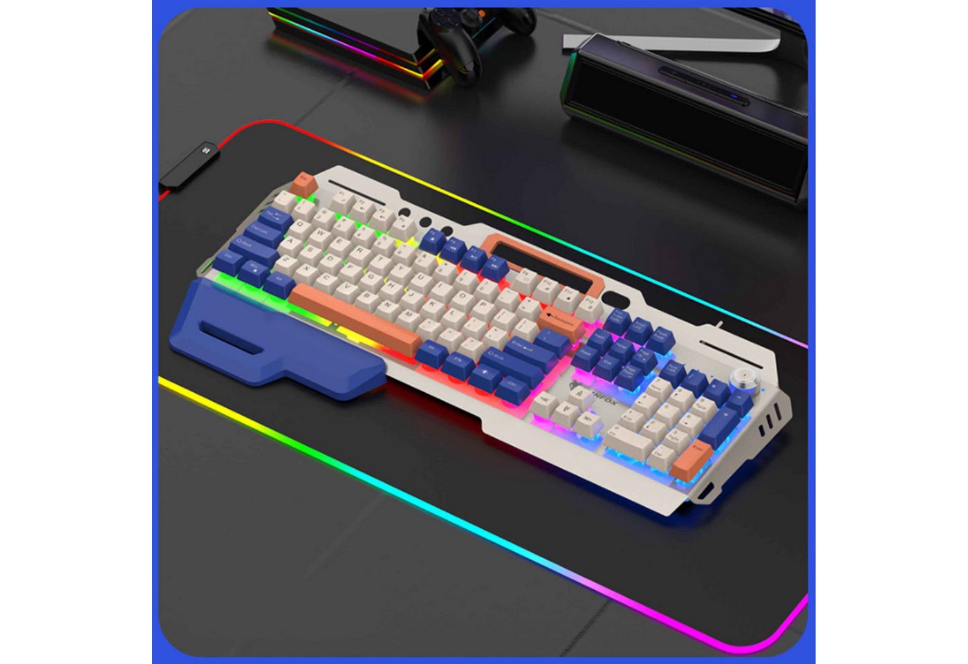 Diida Mechanische Tastatur mit Metalldeckel und Regenbogenbeleuchtung Gaming-Tastatur (Ergonomische Gestaltung, Design des Handyhalters) von Diida