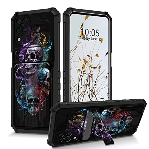 Dikoer Für Samsung A42 5G Hülle mit Ständer - Dual Layer Hard PC Weich TPU Wallet Cover mit Kartenhalter Robuste Stoßfeste Schutzhülle für Samsung Galaxy A42 5G 6,6 Zoll, Totenkopf von Dikoer