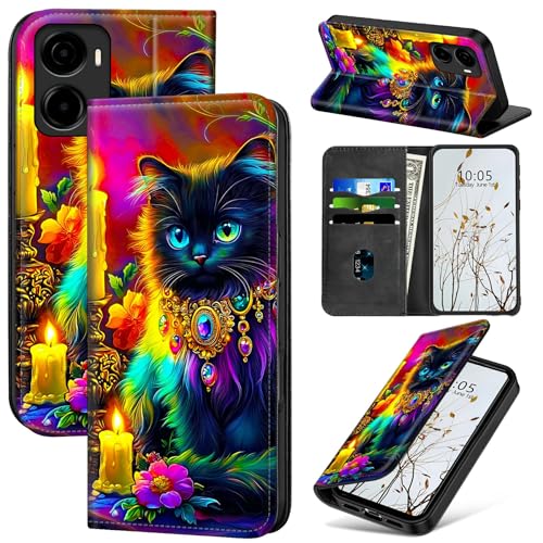 Dikoer Schutzhülle für Cricket Magic 2 5G 2024/AT&T Propel 2 5G, für Damen und Herren, Flip-Cover mit Ständer, Kartenfächern, Magnetverschluss, stoßdämpfender Schutz, Handyhülle, Kerze, schwarze Katze Dikoer Schutzhülle für Cricket Magic 2 5G 2024/AT&T Propel 2 5G, für Damen und Herren, Flip-Cover mit Ständer, Kartenfächern, Magnetverschluss, stoßdämpfender Schutz, Handyhülle, Kerze, schwarze Katze von Dikoer