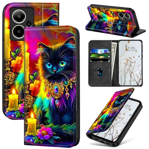 Dikoer Schutzhülle für Cricket Outlast 5G 2024/AT&T Motivate Pro 5G Damen Herren, Klapp-Cover mit Ständer, Kartenfächern, Magnetverschluss, stoßdämpfender Schutz, Handyhülle, Kerze, schwarze Katze Dikoer Schutzhülle für Cricket Outlast 5G 2024/AT&T Motivate Pro 5G Damen Herren, Klapp-Cover mit Ständer, Kartenfächern, Magnetverschluss, stoßdämpfender Schutz, Handyhülle, Kerze, schwarze Katze von Dikoer