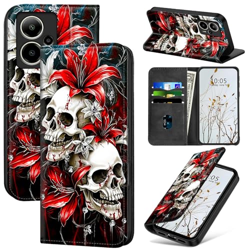 Dikoer Schutzhülle für Cricket Outlast 5G 2024/AT&T Motivate Pro 5G Damen Herren, Klapp-Cover mit Ständer, Kartenfächern, Magnetverschluss, stoßdämpfender Schutz, Handyhülle, roter Lilien-Totenkopf Dikoer Schutzhülle für Cricket Outlast 5G 2024/AT&T Motivate Pro 5G Damen Herren, Klapp-Cover mit Ständer, Kartenfächern, Magnetverschluss, stoßdämpfender Schutz, Handyhülle, roter Lilien-Totenkopf von Dikoer