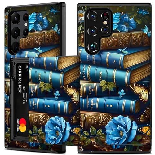 Dikoer Schutzhülle für Galaxy S24 Ultra 17,3 cm (6,8 Zoll), robuster Kreditkartenhalter, Ausweisschlitz, hartes Polycarbonat, stoßfestes Silikon, doppellagig, für Samsung Galaxy S24 Ultra 5G, blaues von Dikoer