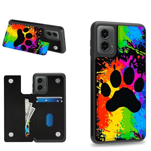 Dikoer Schutzhülle für Motorola Moto G Power 5G 2024, 17 cm (6,7 Zoll), Kreditkartenfächer, stoßfest, weiches Silikon, Ständer, Kartenfächer, Hundepfotenabdruck von Dikoer