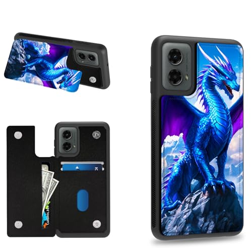 Dikoer Schutzhülle für Motorola Moto G Power 5G 2024, 17 cm (6,7 Zoll), Kreditkartenfächer, stoßfest, weiches Silikon, Ständer, Kartenfächer, blauer cooler Drache von Dikoer