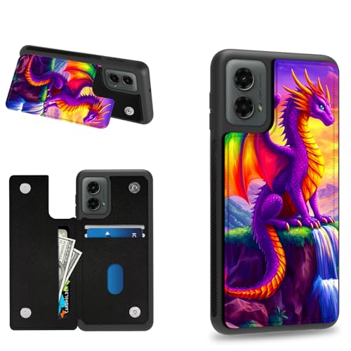Dikoer Schutzhülle für Motorola Moto G Power 5G 2024, 17 cm (6,7 Zoll), Kreditkartenfächer, stoßfest, weiches Silikon, Ständer, Kartenfächer, violetter Drache von Dikoer