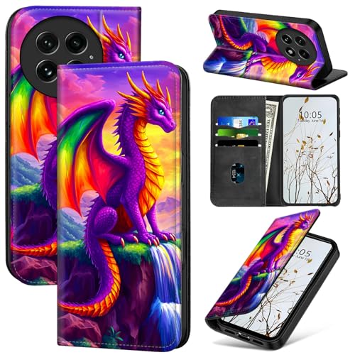 Dikoer Schutzhülle für OnePlus 13 17,3 cm (6,8 Zoll), für Damen und Herren, Klapphülle mit Ständer, Kartenfächern, Magnetverschluss, stoßdämpfender Schutz, Handyhülle für OnePlus 13 5G, lila Drache von Dikoer