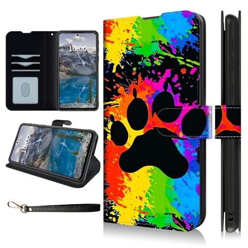 Dikoer Schutzhülle für Samsung Galaxy A26 5G, 17 cm (6,7 Zoll), mit Handschlaufe, Flip-Cover mit Ständer, Kartenfächern, PU-Leder, stoßfest, für Damen und Herren, Hundepfotenabdruck von Dikoer