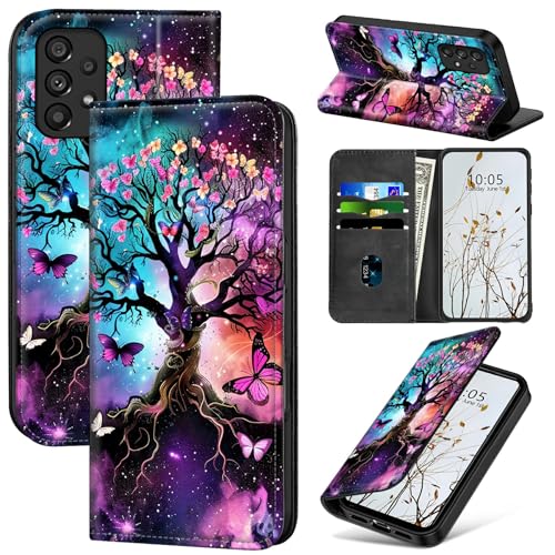 Dikoer Schutzhülle für Samsung Galaxy A35 5G 16,8 cm (6,6 Zoll), Klappetui mit Ständer, Kartenfächern, Magnetverschluss, stoßdämpfender Schutz, Handyhülle für Samsung A35 5G, Schmetterlingsbaum von Dikoer