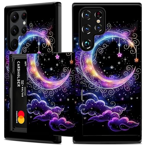 Dikoer Schutzhülle für Samsung Galaxy S24 Ultra 5G, 17,3 cm (6,8 Zoll), strapazierfähig, Kreditkartenhalter, Ausweisfach, hartes Polycarbonat, stoßfest, Silikon, zweilagig, Lila Mond von Dikoer