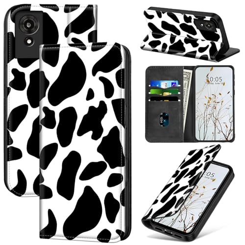 Dikoer Schutzhülle für TCL K24 16,8 cm (6,6 Zoll) Damen und Herren, Klapp-Cover mit Ständer, Kartenfächern, Magnetverschluss, stoßdämpfender Schutz, Handyhülle für TCL 50 LE/TCL K24/TCL K23, Kuhdruck von Dikoer