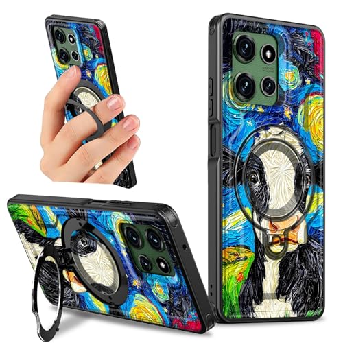 Dikoer Schutzhülle mit Ständer für Motorola Moto G Power 5G 2025, 17,3 cm (6,8 Zoll), mit 360 Grad drehbarem Ringhalter, Ständer, für Damen und Herren, robust, hart, stoßfest, schwarz-weiße Kuh von Dikoer