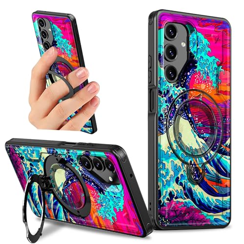 Dikoer Schutzhülle mit Ständer für Samsung Galaxy A56 5G, 17 cm (6,7 Zoll), mit 360 Grad drehbarem Ringhalter, Ständer, robust, harte Stoßstange, stoßfest, mehrere Winkel, Ozeanwellen von Dikoer