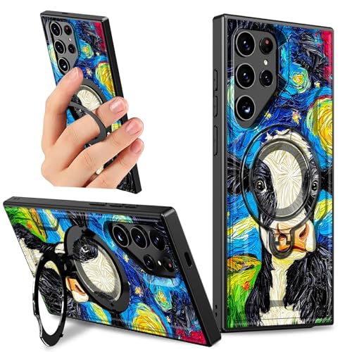 Dikoer Schutzhülle mit Ständer für Samsung Galaxy S25 Ultra 5G, 17,5 cm (6,9 Zoll), mit 360 Grad drehbarem Ringhalter, Ständer, für Damen und Herren, robust, hart, stoßfest, schwarz-weiße Kuh von Dikoer