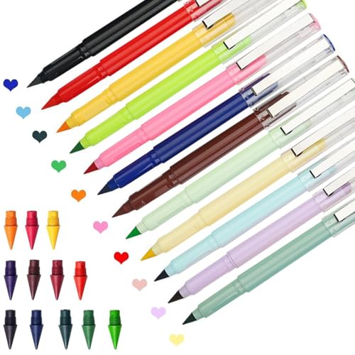 Swify Zauberbuntstifte, Swify Buntstifte, 12 Stück Ewiger Bunte Tintenloser Bleistift mit Radiergummi mit 24 Austauschbaren Spitzen, Klares und Flüssiges Schreiben (Satz-D+12 Austauschbare Spitzen) von Dilaminaqi
