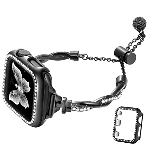 Dilando Bling Armband und Hülle, kompatibel mit Apple Watch, 38 mm, 40 mm, 41 mm, 44 mm, 45 mm, 42 mm, schmal, elegantes Metallarmband, Strass, Stoßfänger für Iwatch SE und Serie 8, 7, 6, 5, 4, 3, 2, von Dilando