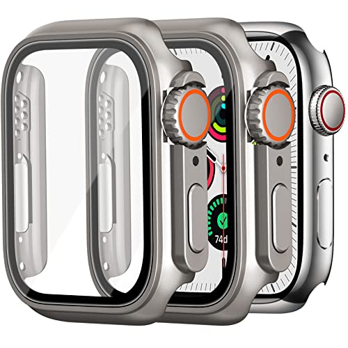 Dilhvy 2 Stück Hülle für Apple Watch Displayschutz Series 6 5 4 SE 44mm 【Apple Watch Ultra Style Case】, iWatch Schutzhülle Bumper Einzigartiges Design mit Glas Displayschutzfolie für Damen und Herren von Dilhvy