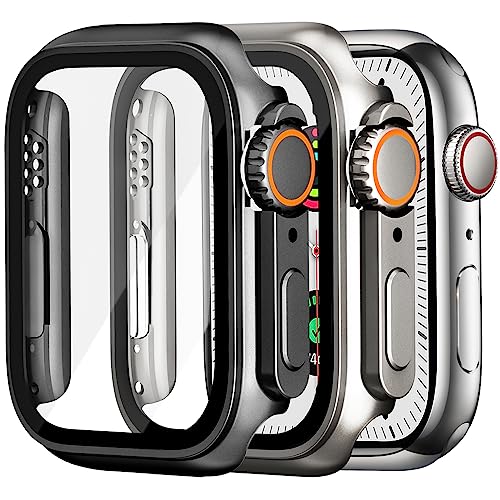 Dilhvy 2 Stück Hülle für Apple Watch Displayschutz Series 6 5 4 SE 44mm 【Apple Watch Ultra Style Case】, iWatch Schutzhülle Bumper Einzigartiges Design mit Glas Displayschutzfolie für Damen und Herren von Dilhvy