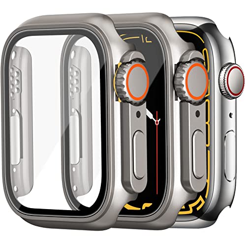 Dilhvy 2 Stück Hülle für Apple Watch Displayschutz Series 9 8 7 41mm 【Apple Watch Ultra 2/1 Style Case】, iWatch Schutzhülle Bumper Einzigartiges Design mit Glas Displayschutzfolie für Damen und Herren von Dilhvy