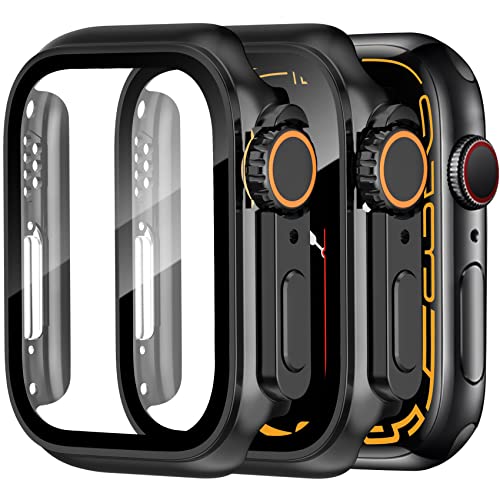 Dilhvy 2 Stück Hülle für Apple Watch Displayschutz Series 9 8 7 41mm 【Apple Watch Ultra 2/1 Style Case】, iWatch Schutzhülle Bumper Einzigartiges Design mit Glas Displayschutzfolie für Damen und Herren von Dilhvy