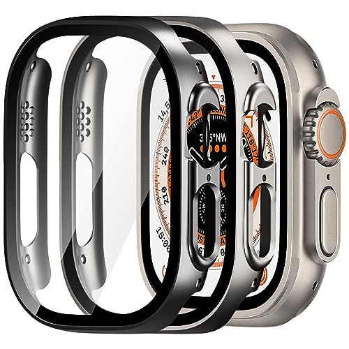 Dilhvy 2 Stück Hülle für Apple Watch Ultra/Ultra 2 Displayschutz【Apple Watch Ultra Case】, iWatch Schutzhülle Bumper Einzigartiges Design mit Glas Displayschutzfolie für Damen und Herren von Dilhvy