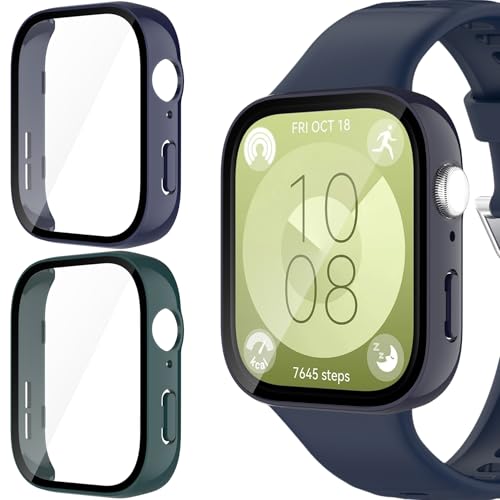 Dilhvy 2 Stück hülle Kompatibel mit Huawei Watch FIT 3 Schutzhülle, PC Cover Case Schutzfolie Vollständige Abdeckung Stoßfestes Displayschutz Hülle zubehör (Tannennadelgrün+Tintenblau) von Dilhvy