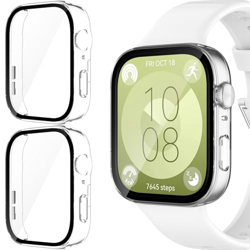 Dilhvy 2 Stück hülle Kompatibel mit HUAWEI WATCH FIT 3 Schutzhülle, PC Cover Case Schutzfolie Vollständige Abdeckung Stoßfestes Displayschutz Hülle zubehör (Transparent+Transparent) von Dilhvy