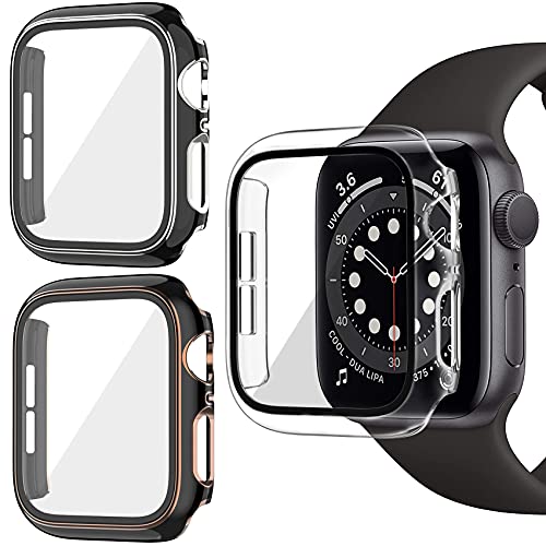 Dilhvy 3 Stück Schutzhülle Kompatible mit Apple Watch 6/5/4/SE 44mm,Hülle mit Panzer glas Displayschutz Zweifarbiger Kratzfester PC Schutzfolien Abdeckung für iWatch 6/5/4/SE 44mm von Dilhvy