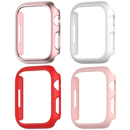 Dilhvy [4 Stück] Hülle Kompatibel mit Apple Watch Series 7 41mm PC Case (kein Displayschutz) für iWatch 7 Schutzhülle Voller Puffer (Weiß+Rosa Gold+Gules+Pink, 41mm) von Dilhvy