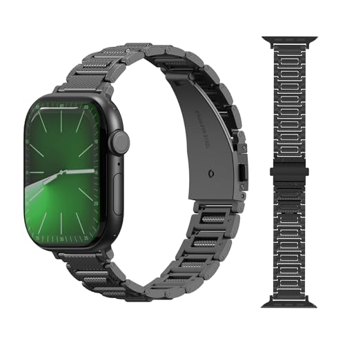 Edelstahl Armband Kompatibel mit Apple Watch 46mm 49mm 45mm 44mm 42mm, Metall-Gliederarmband mit Kugellager-Design für iWatch Series 10 9 8 7 6 5 4 3 2 1/Ultra 2/SE, Werkzeuglos abnehmbar-Schwarz von Dilhvy