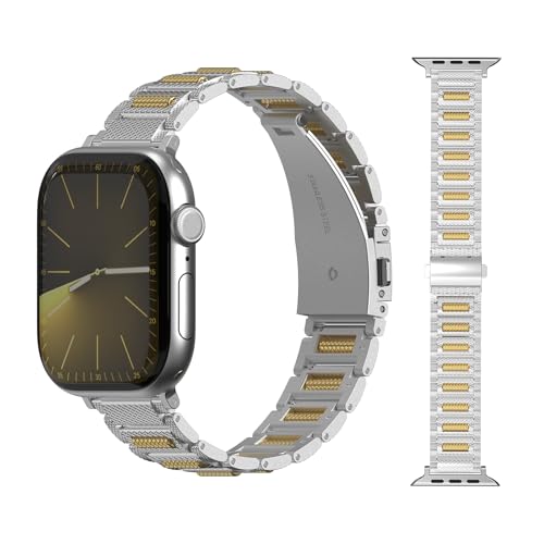 Edelstahl Armband Kompatibel mit Apple Watch 46mm 49mm 45mm 44mm 42mm, Metall-Gliederarmband mit Kugellager-Design für iWatch Series 10 9 8 7 6 5 4 3 2 1/Ultra 2/SE, Werkzeuglos abnehmbar-Silber von Dilhvy