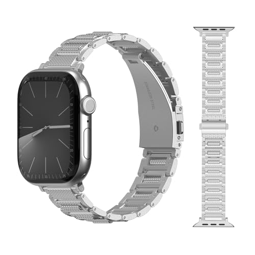 Edelstahl Armband Kompatibel mit Apple Watch 46mm 49mm 45mm 44mm 42mm, Metall-Gliederarmband mit Kugellager-Design für iWatch Series 10 9 8 7 6 5 4 3 2 1/Ultra 2/SE, Werkzeuglos abnehmbar-Silber von Dilhvy