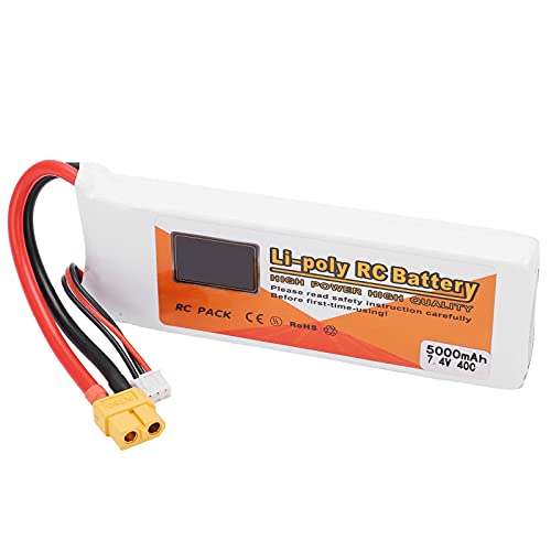 Dilwe 2S Lipo Akku, 5000 mAh - 40C - 7,4V - XT60 Stecker - RC Lipo Li-Batterie für RC Evader BX Auto LKW Truggy Buggy RC Hobby Hubschrauber Flugzeug Autorennen von Dilwe