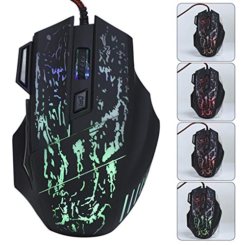 Dilwe Gaming-Maus, 7 Tasten/DPI-Taste Einstellbare kabelgebundene Desktop-Maus mit bunten LED-Leuchten, fotoelektrische ergonomische tragbare Maus für PC-Notebook von Dilwe