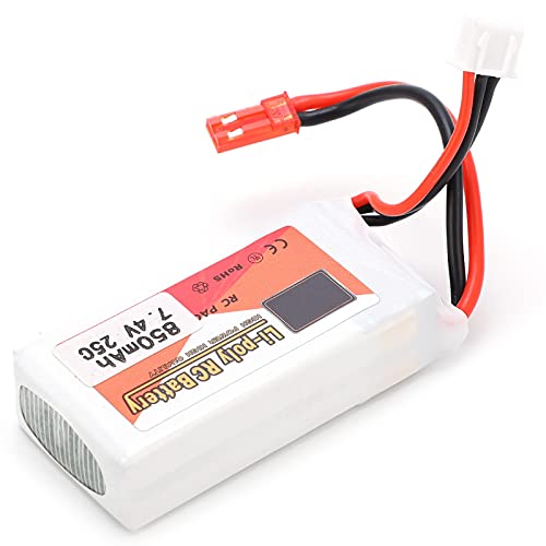 Dilwe Lipo Akku, 7,4V 850mAh 25C Li‑Polymer Lipo Akku JST Stecker für RC Cars Boote Helikopter von Dilwe