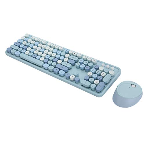 Drahtlose Tastatur- und Mauskombination für Windows, Retro Vintage Design Drahtlose Tastatur und Mauspaket mit USB-Empfänger für Computer, Ergonomische FN + Mutilmedia-Taste(Blau) von Dilwe