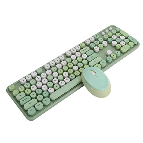 Drahtlose Tastatur- und Mauskombination für Windows, Retro Vintage Design Drahtlose Tastatur und Mauspaket mit USB-Empfänger für Computer, Ergonomische FN + Mutilmedia-Taste(Grün) von Dilwe
