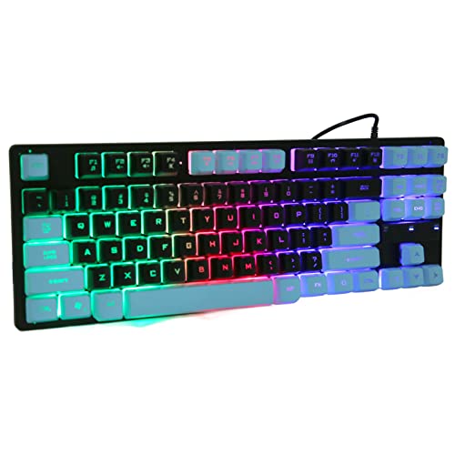 Kabelgebundene Gaming Tastatur, Gaming Tastatur mit RGB Hintergrundbeleuchtung 87 Tasten Ergonomisches Design mit Farbiger Hintergrundbeleuchtung für Desktop Computer und Notebook (Dunkelblau) von Dilwe