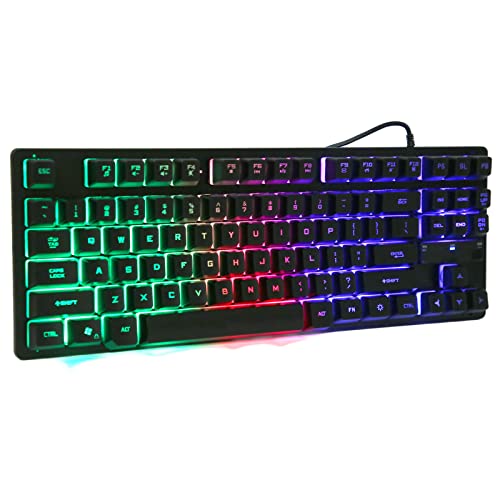 Kabelgebundene Gaming Tastatur, Gaming Tastatur mit RGB Hintergrundbeleuchtung 87 Tasten Ergonomisches Design mit Farbiger Hintergrundbeleuchtung für Desktop Computer und Notebook (Schwarz) von Dilwe