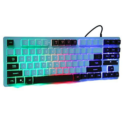 RGB Mechanical Gaming Keyboard, Gaming Tastatur mit RGB Hintergrundbeleuchtung 87 Tasten Ergonomisches Design mit Farbiger Hintergrundbeleuchtung für Desktop Computer und Notebook (Blau Schwarz) von Dilwe