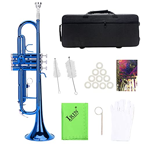 Standard Trompeten Set, Messing Trompete mit Assistant Tools Set, Musik Blasinstrument für Anfänger und Profis (Blau) von Dilwe